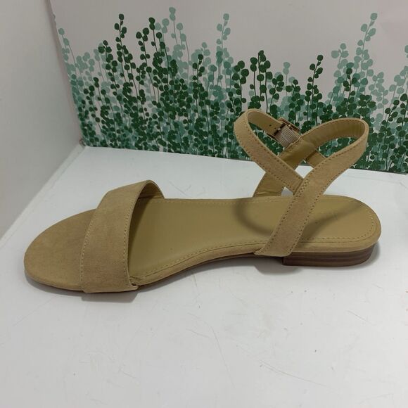 J. Crew Factory Ankle Strap Flat Tan Khaki Faux Suede Strappy Sandals Size 7 EUC - Picture 6 of 16